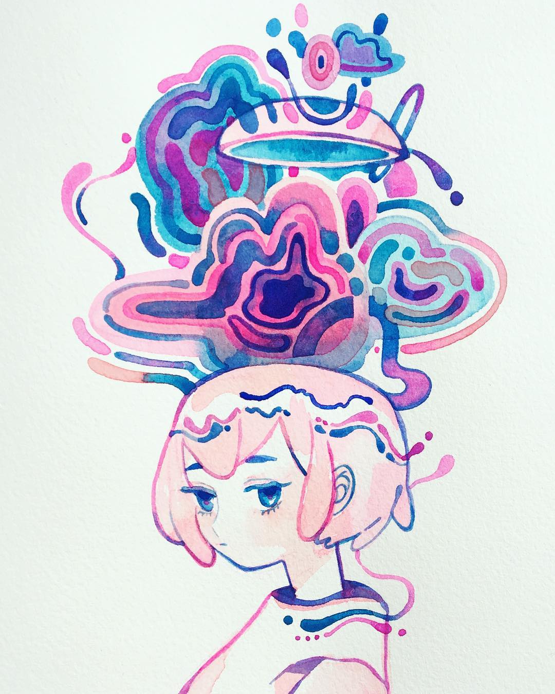1girl, abstract, bangs, blue_eyes, expressionless, highres, limited_palette, looking_at_viewer
