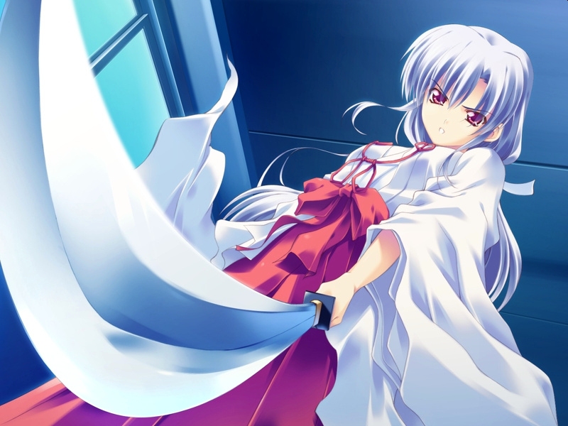 game_cg, japanese_clothes, kusukusu, looking_down, looking_up, miko, minatogawa_tamami, moshimo_ashita_ga_hare_naraba