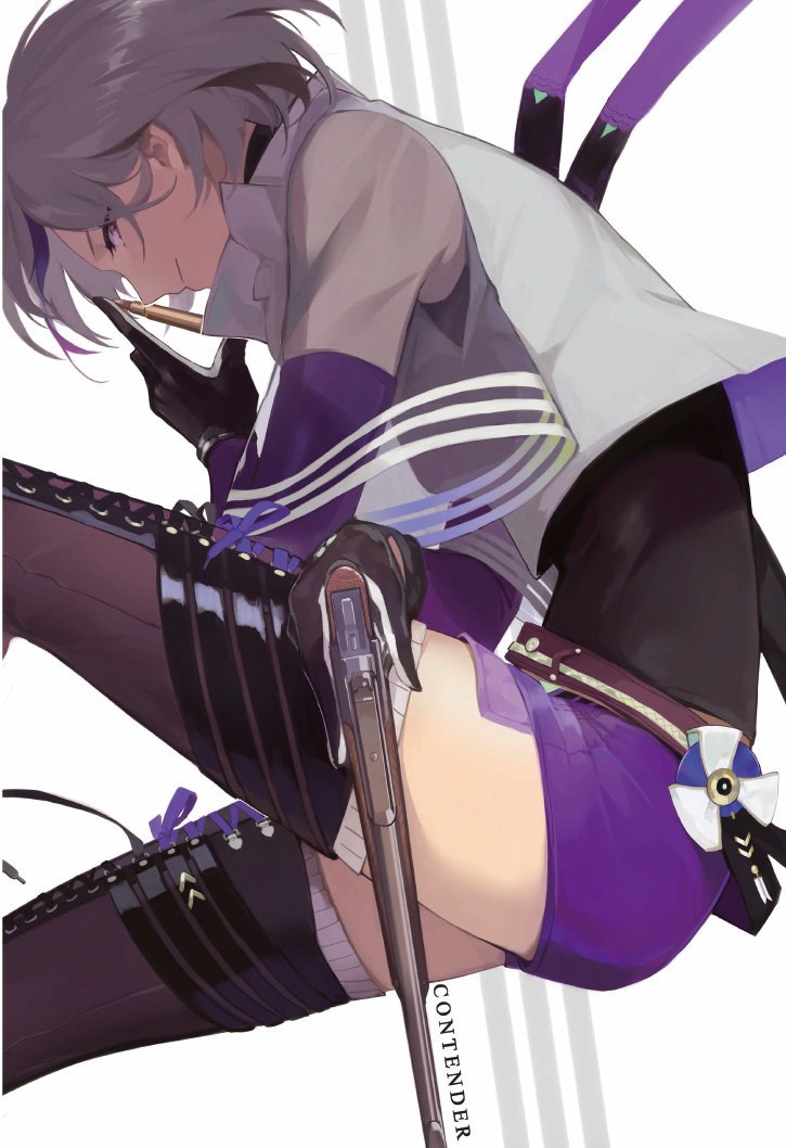 1girl, bangs, belt, black_gloves, black_shirt, boots, breasts, character_name