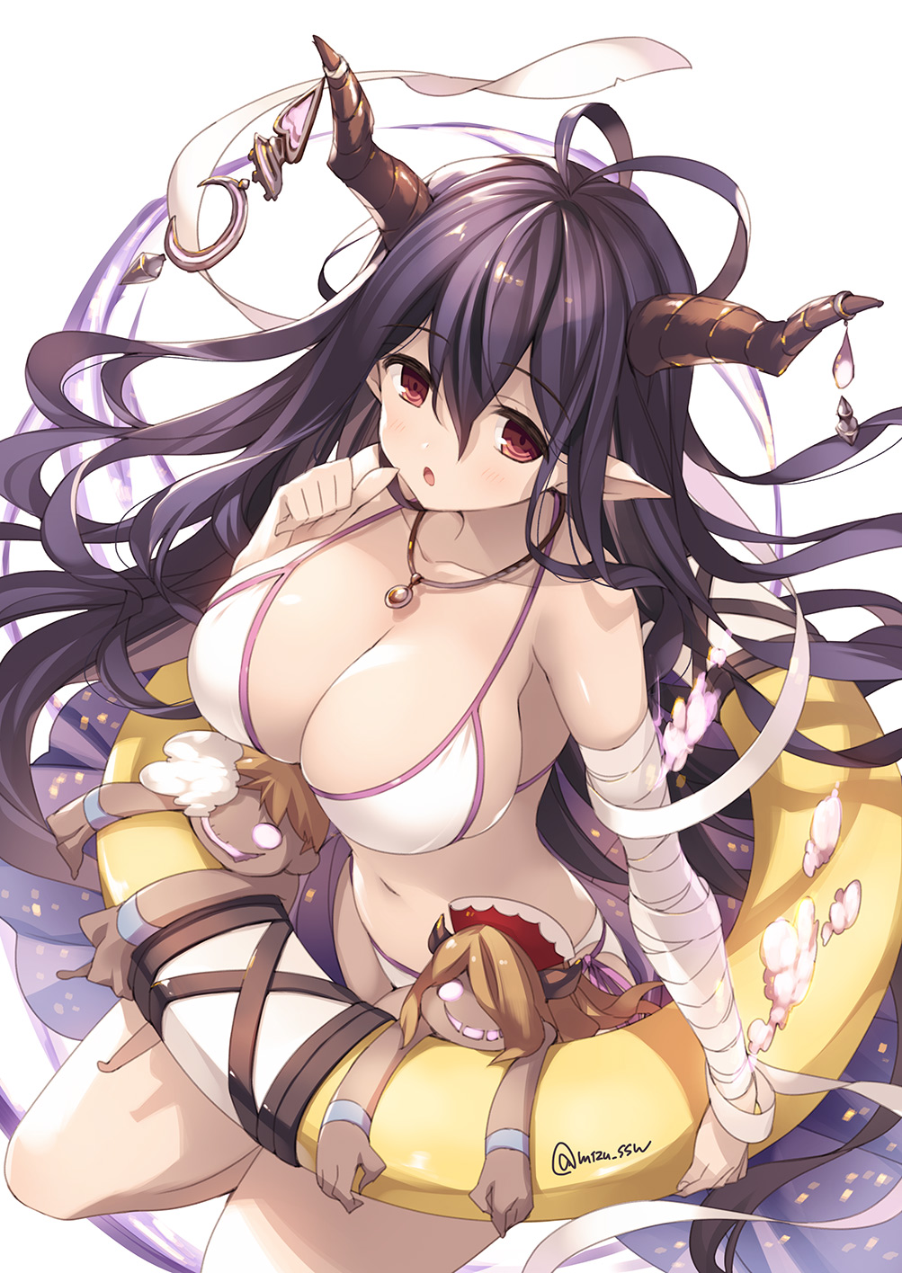 1girl, antenna_hair, bandage, bandaged_arm, bandages, bangs, bare_shoulders, bikini
