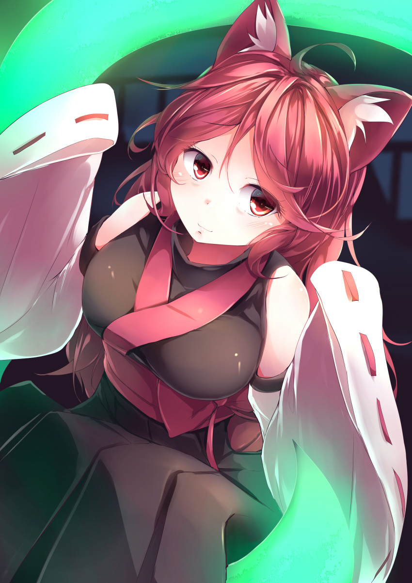1girl, absurdres, ahoge, animal_ear_fluff, bare_shoulders, commentary_request, detached_sleeves, eyebrows_visible_through_hair