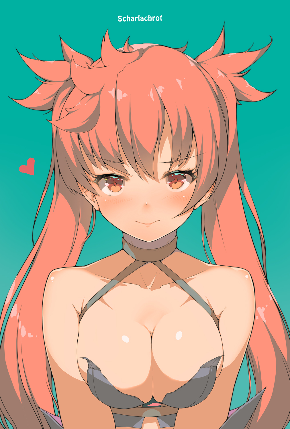 1girl, arcana_heart, bangs, bare_shoulders, blue_background, blush, breasts, character_name