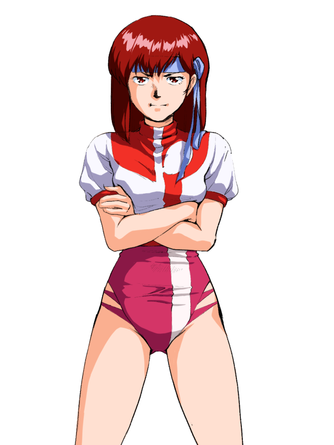1girl, breasts, brown_eyes, commentary_request, headband, langerhans_2016, leotard, medium_hair