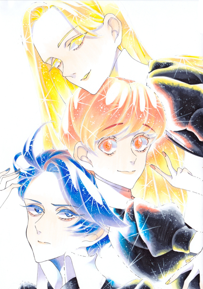 3others, absurdres, androgynous, blonde_hair, blue_eyes, blue_hair, blue_zoisite_(houseki_no_kuni), chrysoberyl_(houseki_no_kuni)