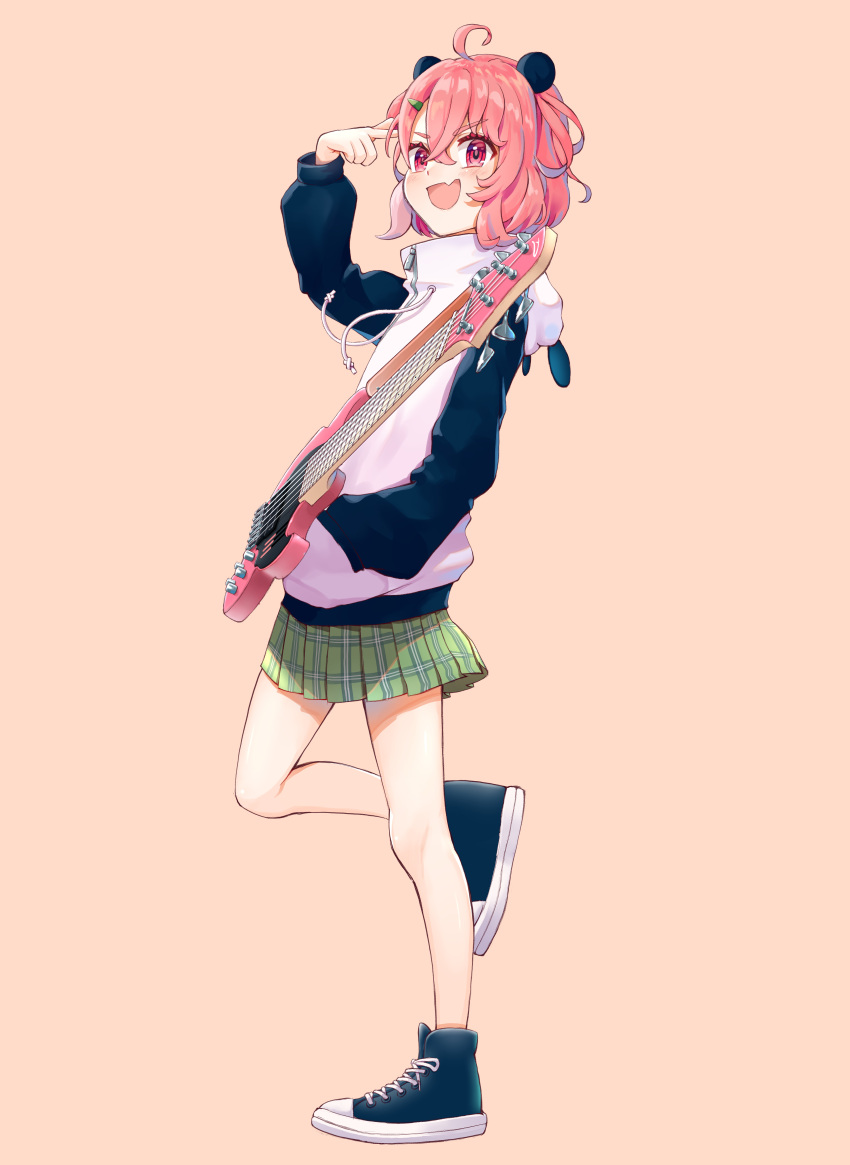 1girl, :d, absurdres, ahoge, animal_ears, animal_hood, blue_footwear, blush