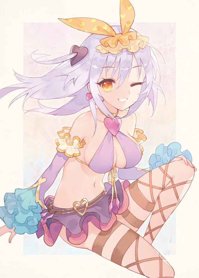1girl, anthurium_(flower_knight_girl), aqua_frills, bare_shoulders, border, breasts, cleavage, commentary