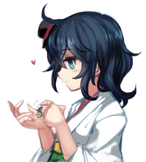 2girls, ahoge, black_hair, blue_eyes, female_admiral_(kantai_collection), giantess, green_sash, hair_over_one_eye