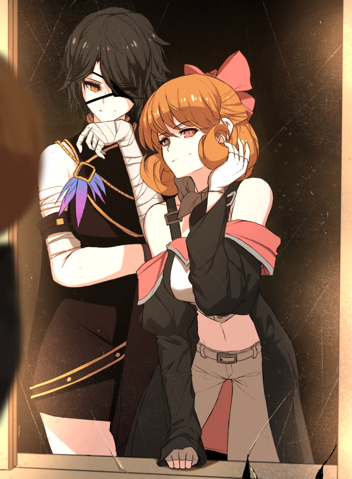 2girls, abs, alternate_costume, bandage, bandaged_arm, bandages, cinder_fall, disguise