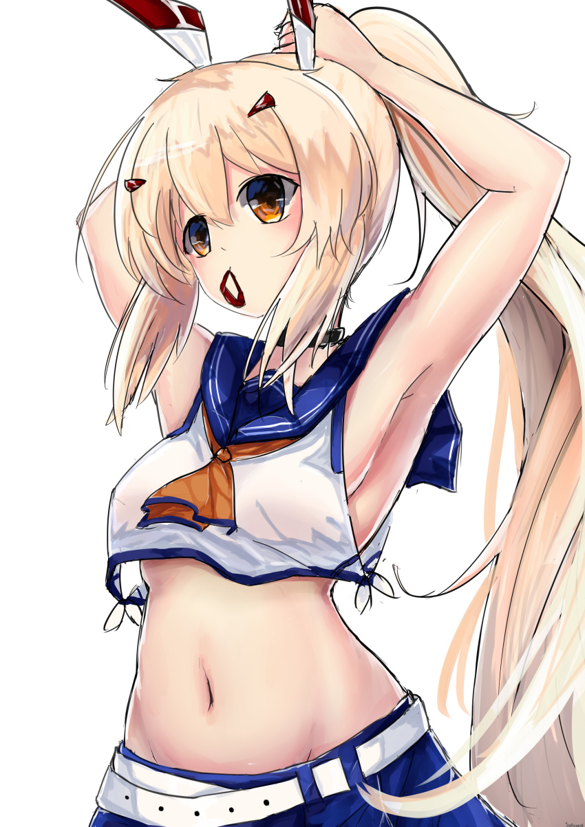 1girl, absurdres, armpits, arms_up, ascot, ayanami_(azur_lane), azur_lane, bare_arms
