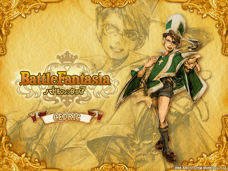 acolyte, battle_fantasia, brown_hair, cedric_ward, cross, glasses, male