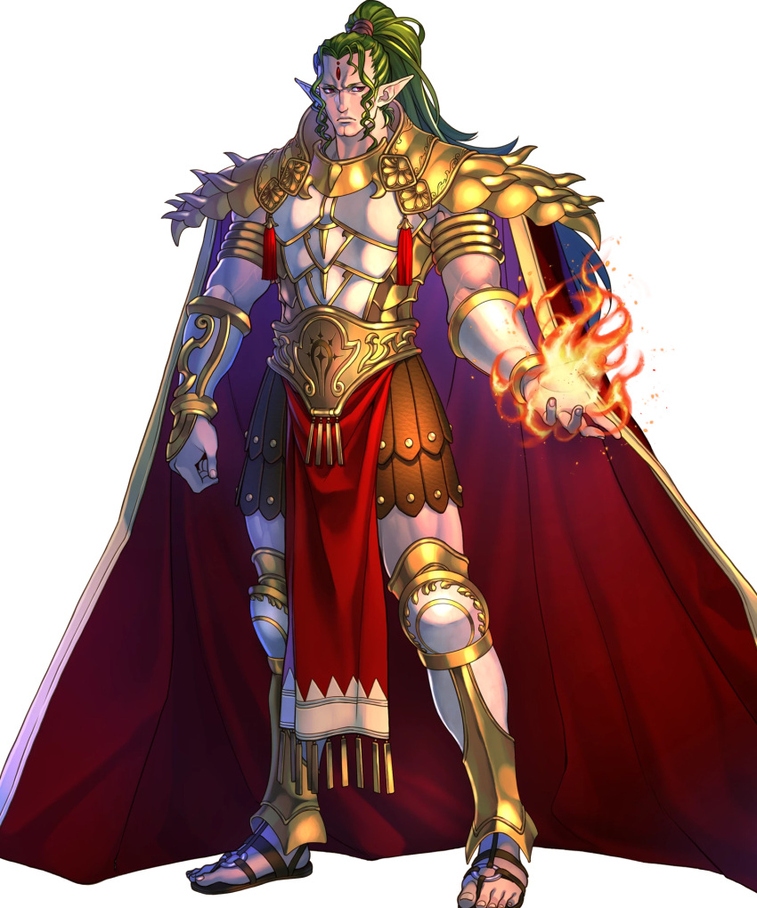 1boy, armor, cape, doma_(fire_emblem), facial_mark, fire, fire_emblem, fire_emblem_echoes:_mou_hitori_no_eiyuuou