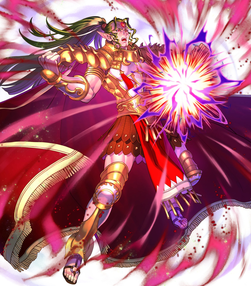 1boy, armor, cape, doma_(fire_emblem), electricity, facial_mark, fire_emblem, fire_emblem_echoes:_mou_hitori_no_eiyuuou