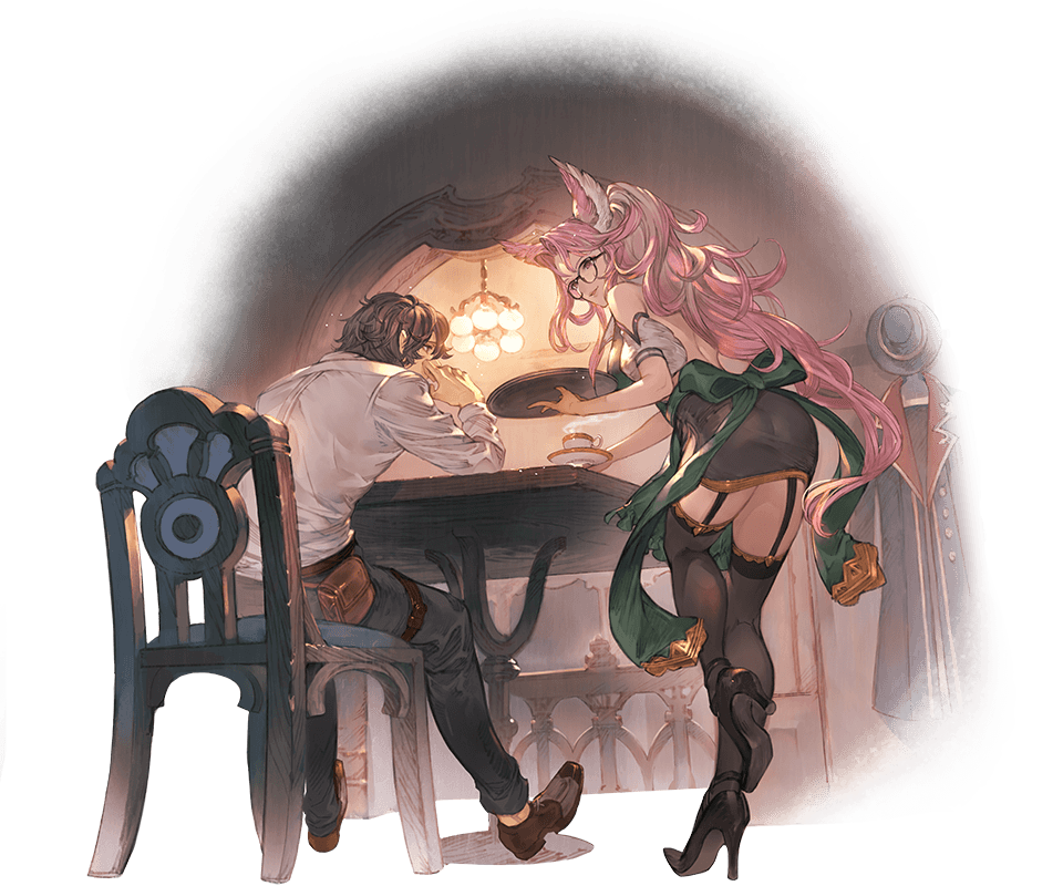 1boy, 1girl, alpha_transparency, animal_ears, apron, ass, backless_outfit, bangs