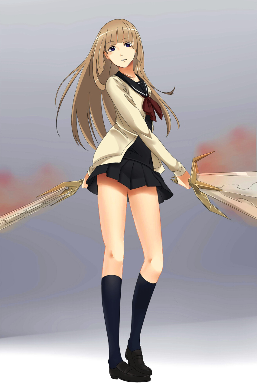 1girl, bangs, black_footwear, black_sailor_collar, black_shirt, black_skirt, blue_eyes, blue_legwear