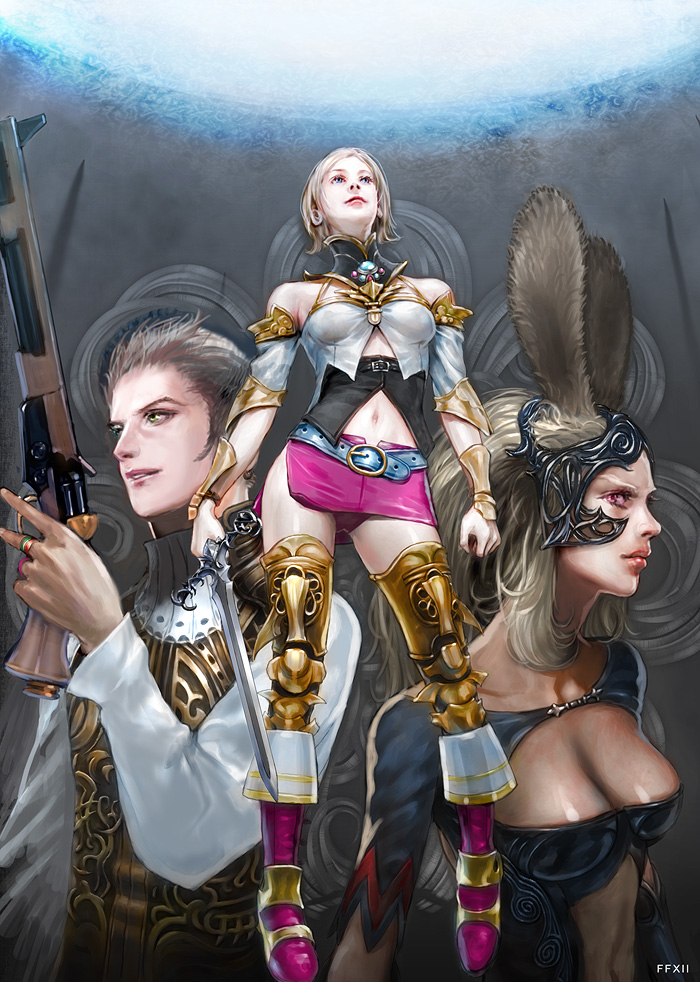 armor, ashelia_b'nargin_dalmasca, ashelia_b'nargin_dalmasca, balflear, balthier, blonde_hair, blue_eyes, boots