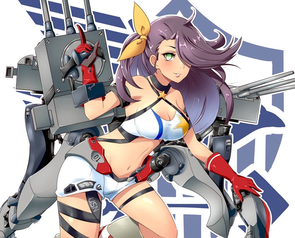 1girl, azur_lane, breasts, dark_skin, gloves, green_eyes, gudon_(iukhzl), hair_over_one_eye
