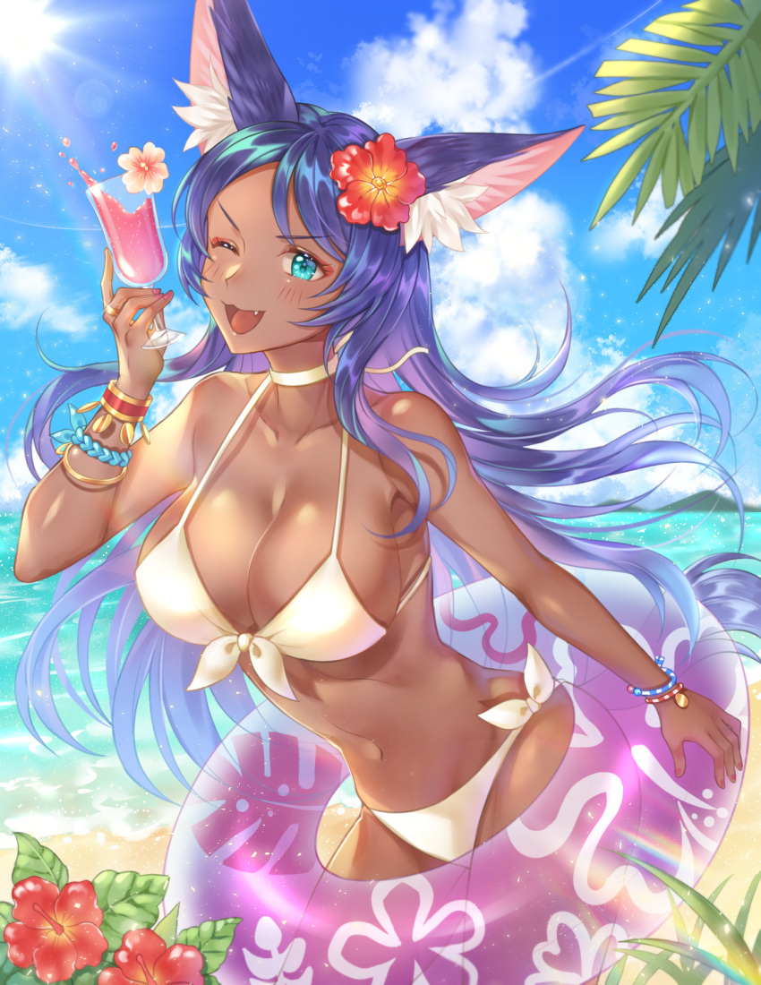 >:), 1girl, :3, animal_ears, aqua_eyes, arm_up, armlet, bangle