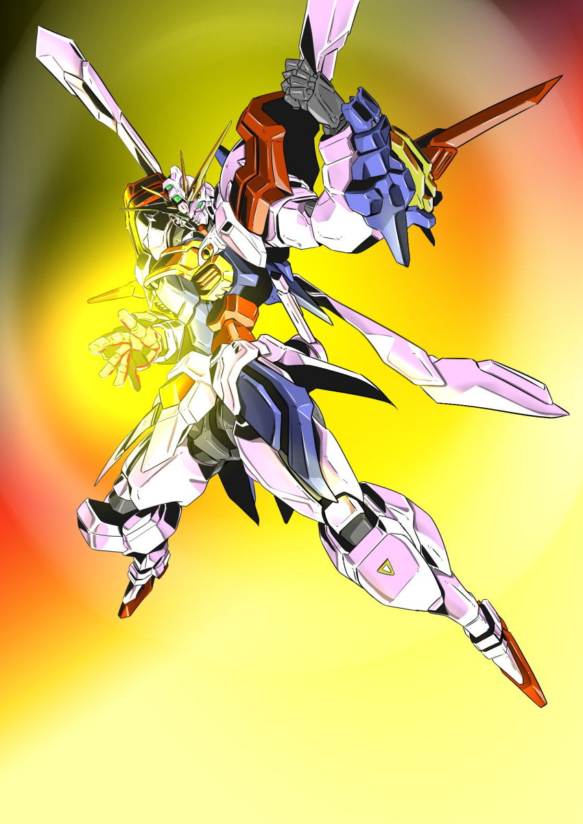90s, fighting_stance, full_body, g_gundam, glowing, gniidan1, god_gundam, green_eyes