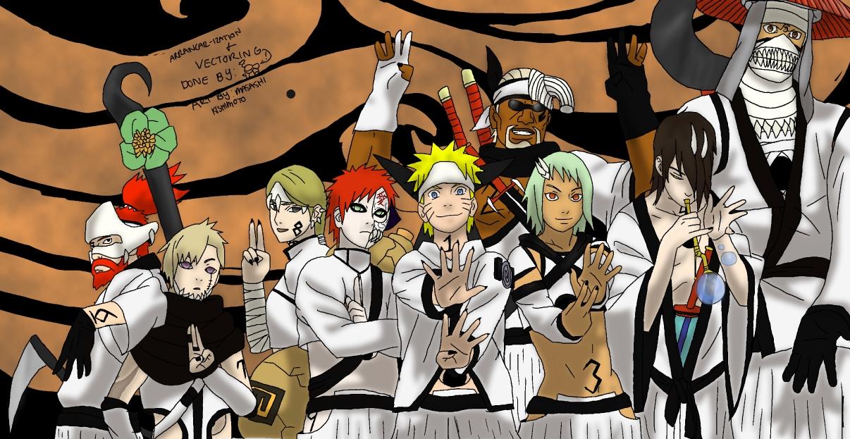 2girls, 6+boys, abs, aqua_hair, arrancar, black_hair, bleach, blonde_hair