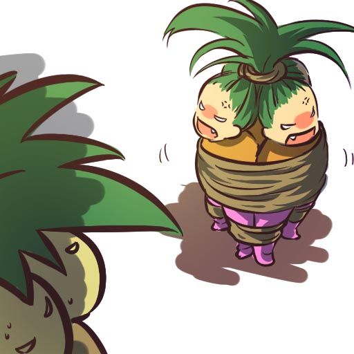angry, bound, exeggutor, fang, green_hair, hitec, moemon, personification