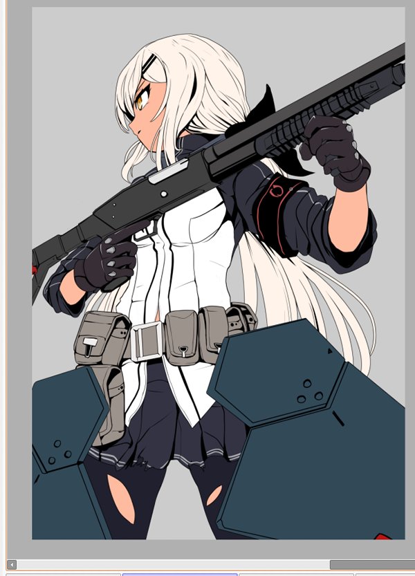 1girl, armor, bangs, belt, belt_buckle, belt_pouch, black_gloves, blue_skirt
