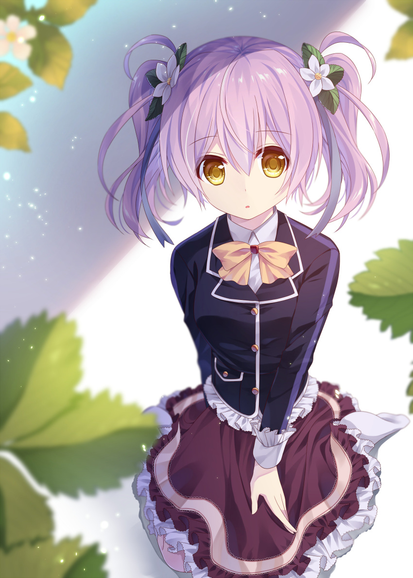 1girl, absurdres, black_shirt, bow, bowtie, flower, flower_knight_girl, frills