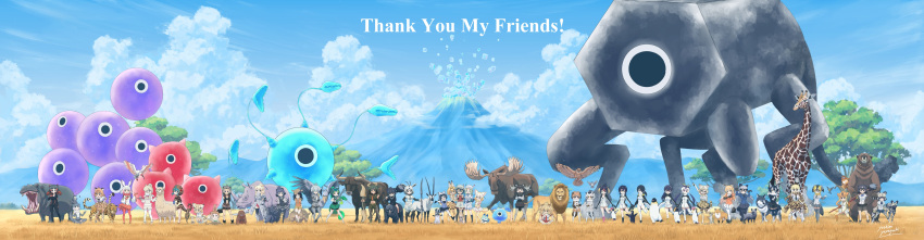 6+girls, :d, :o, ;), ;d, absurdres, african_wild_dog, african_wild_dog_(kemono_friends)