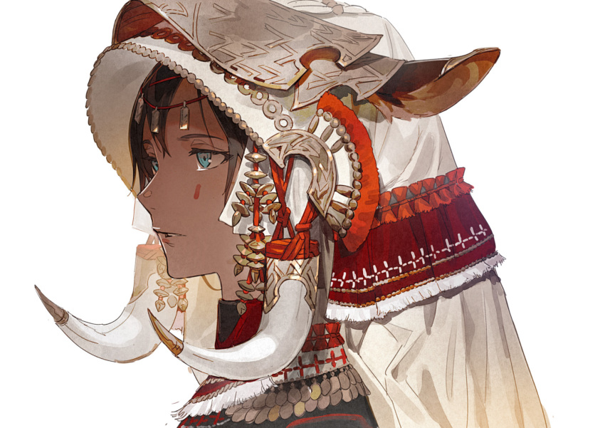 1girl, animal_ears, black_hair, blue_eyes, boar, dark_skin, eyelashes, facepaint