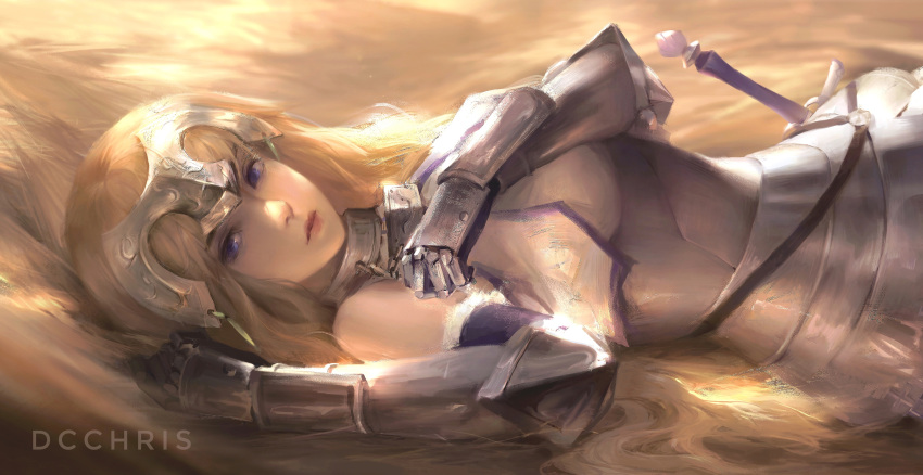 1girl, absurdres, armor, artist_name, blonde_hair, blue_eyes, dcchris, fate/grand_order