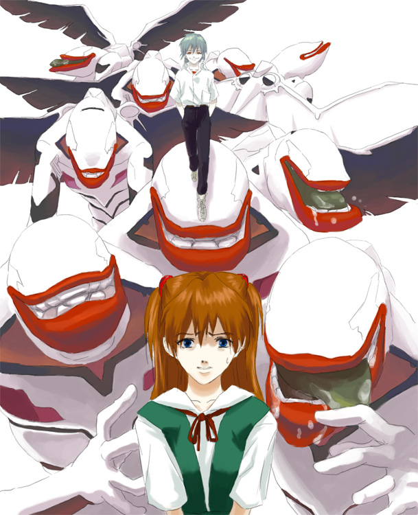 long_hair, mass_production_eva, nagisa_kaworu, neon_genesis_evangelion, red_hair, redhead, school_uniform, souryuu_asuka_langley