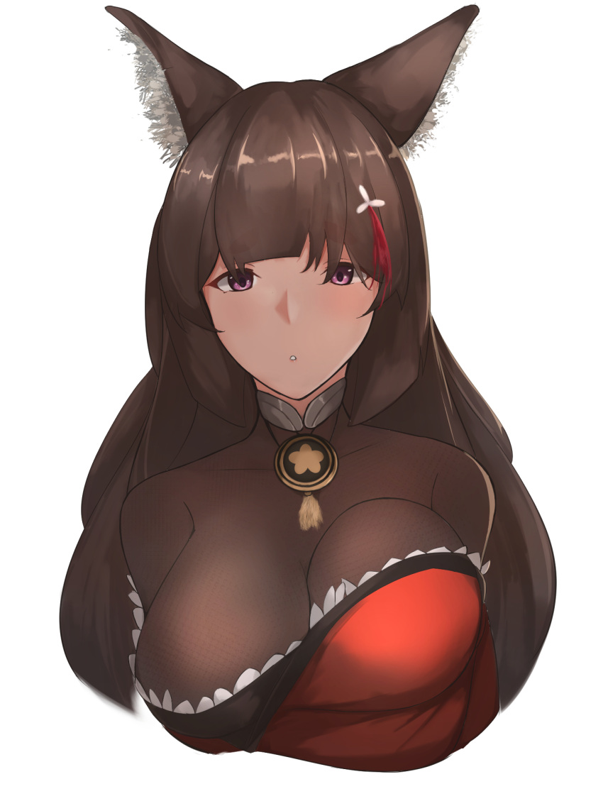 1girl, amagi_(azur_lane), animal_ears, azur_lane, bangs, blunt_bangs, breasts, brown_hair