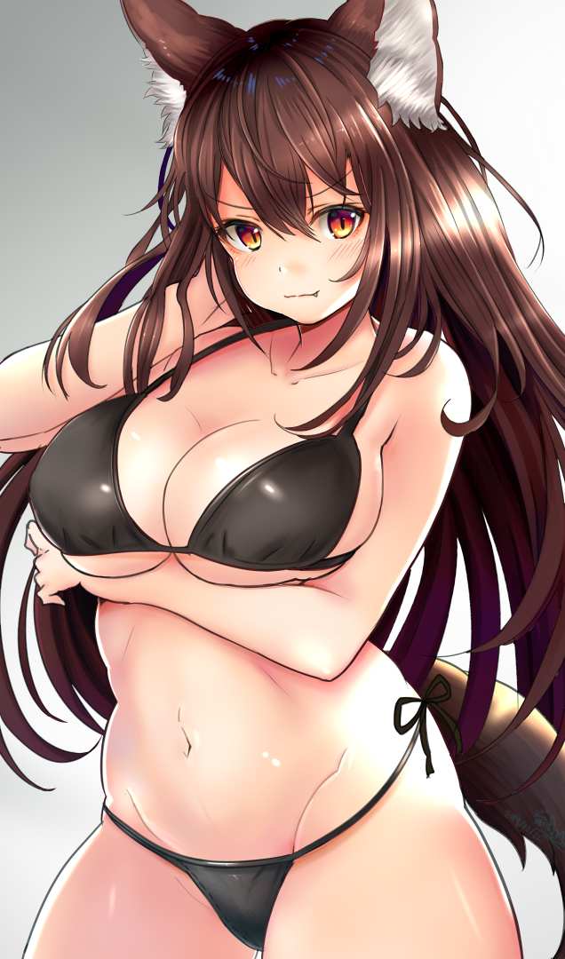 1girl, animal_ear_fluff, animal_ears, bangs, bare_arms, bare_shoulders, bikini, black_bikini