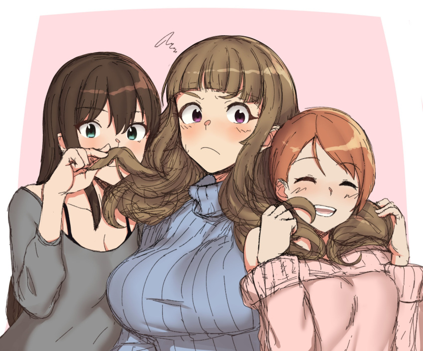 breasts, brown_hair, fake_facial_hair, fake_mustache, hakuduki18, highres, houjou_karen, idolmaster