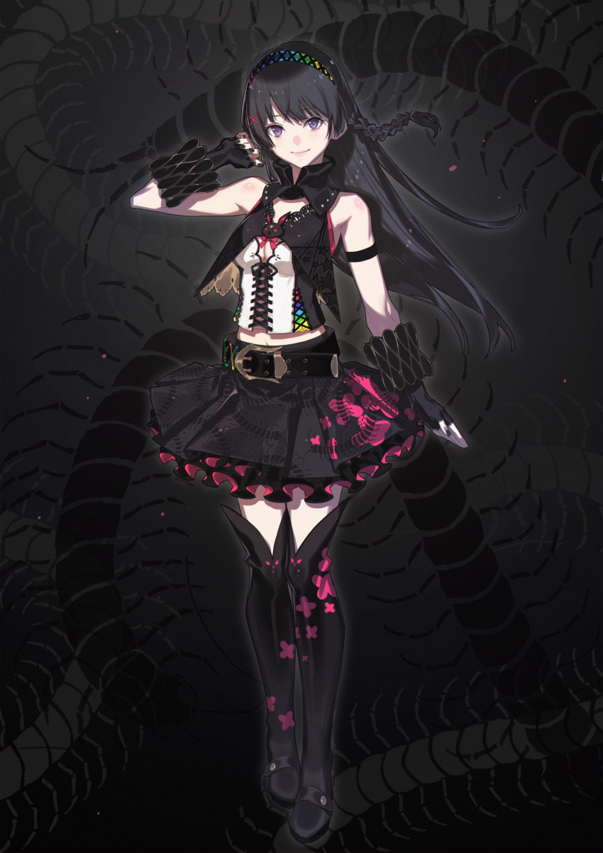 1girl, absurdres, alternate_costume, animal_band_legwear, arm_at_side, arm_up, armband, belt