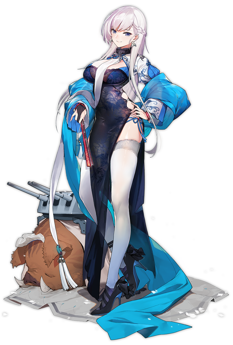 1girl, alternate_costume, azur_lane, belfast_(azur_lane), black_gloves, blue_eyes, boar, braid