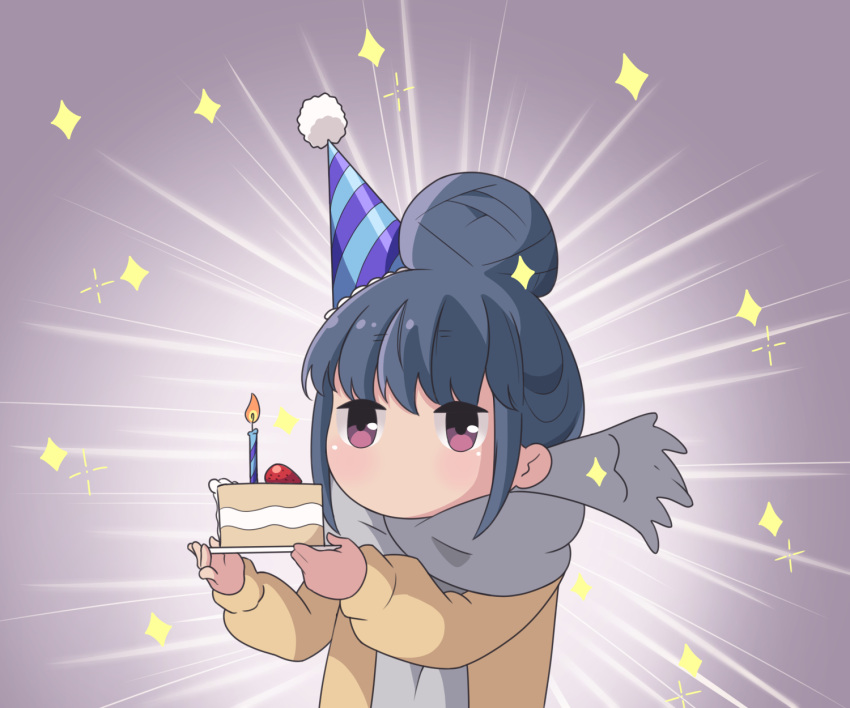 1girl, birthday, blue_hair, cake, candle, chibi, commentary, english_commentary