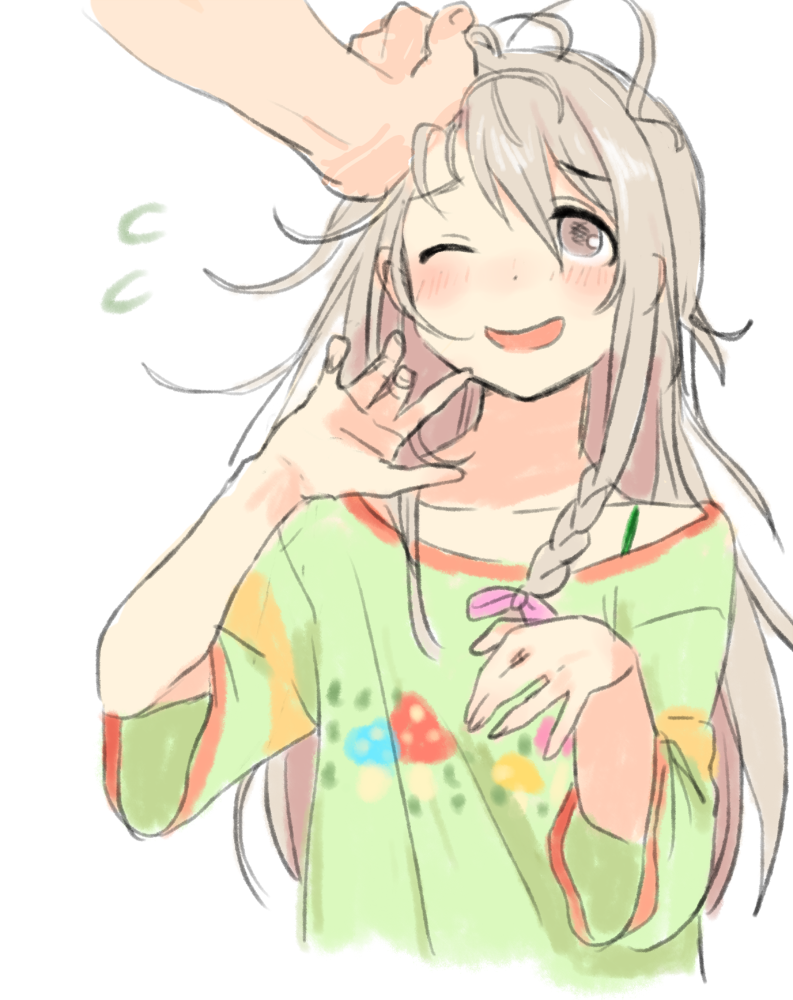 1boy, 1girl, a_ichi, ahoge, bangs, blush, bow, braid