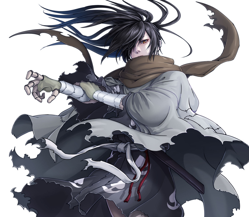 1boy, black_hair, brown_eyes, dororo_(tezuka), hair_over_one_eye, highres, hyakkimaru_(dororo), japanese_clothes