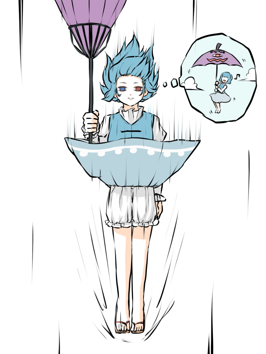 1girl, absurdres, bloomers, blue_eyes, blue_hair, clouds, commentary_request, falling