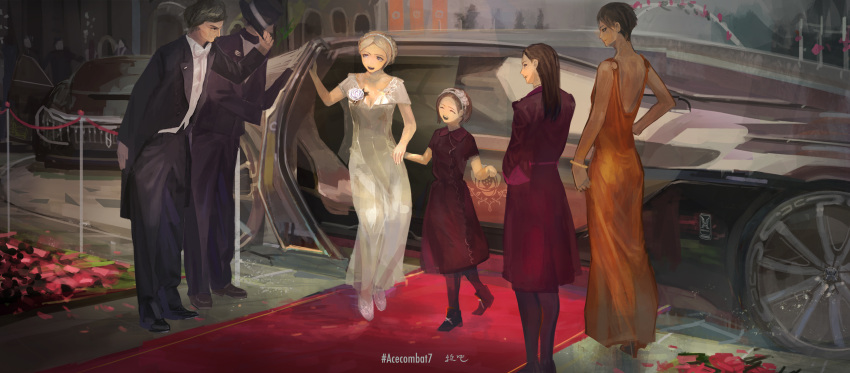 2boys, 3girls, 4girls, absurdres, ace_combat_7, avril_mead, braid, brown_hair