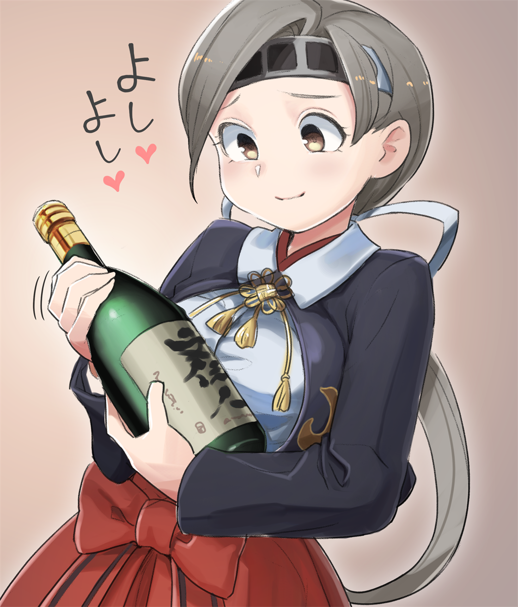 1girl, alcohol, bangs, blouse, blush, bottle, bow, breasts