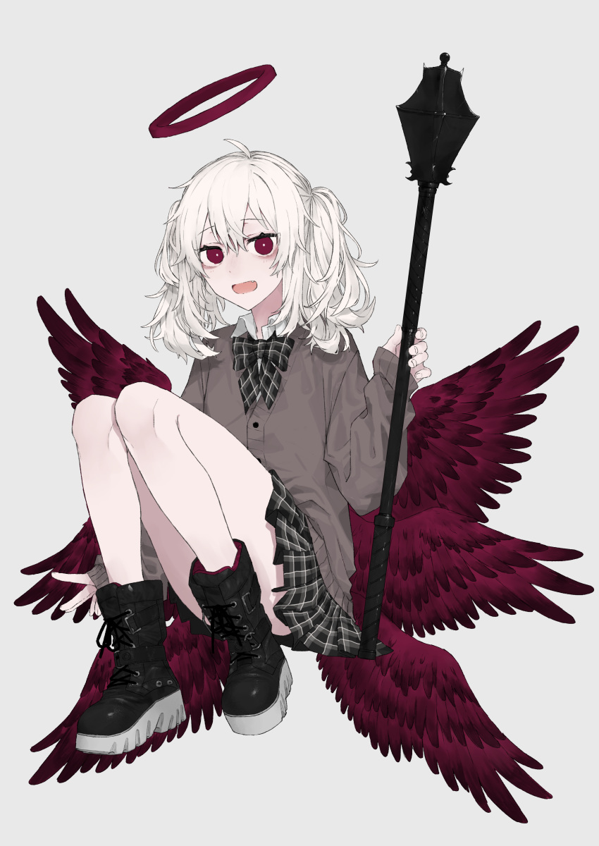 1girl, :o, absurdres, ahoge, bangs, bare_legs, black_footwear, black_neckwear