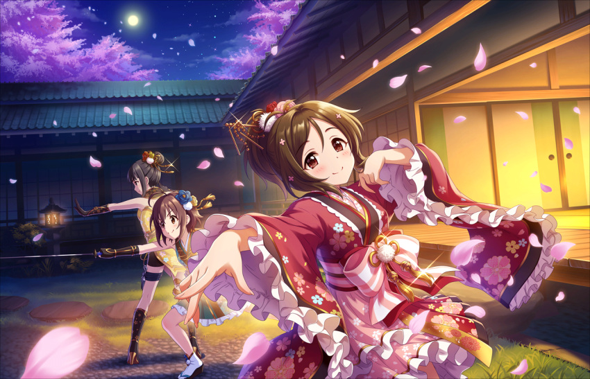 blush, brown_hair, domyoji_karin, idolmaster, idolmaster_cinderella_girls, night, red_eyes, short_hair
