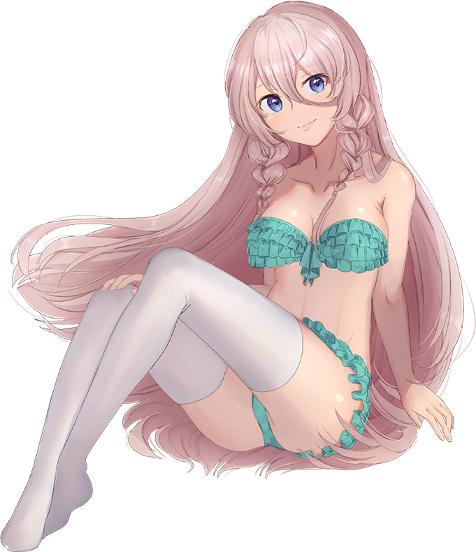 1girl, aqua_bikini, bikini, blue_eyes, braid, breasts, cleavage, collarbone