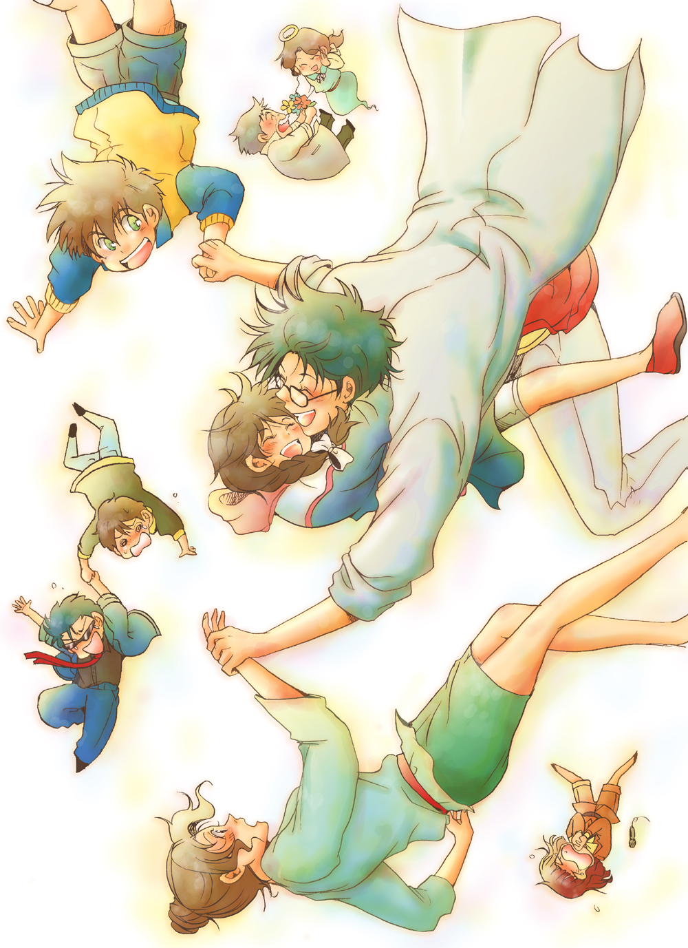 4girls, 5boys, amano_haruka, amano_hiroshi, amano_kenta, amano_yuri_(fighbird), blue_hair, braid