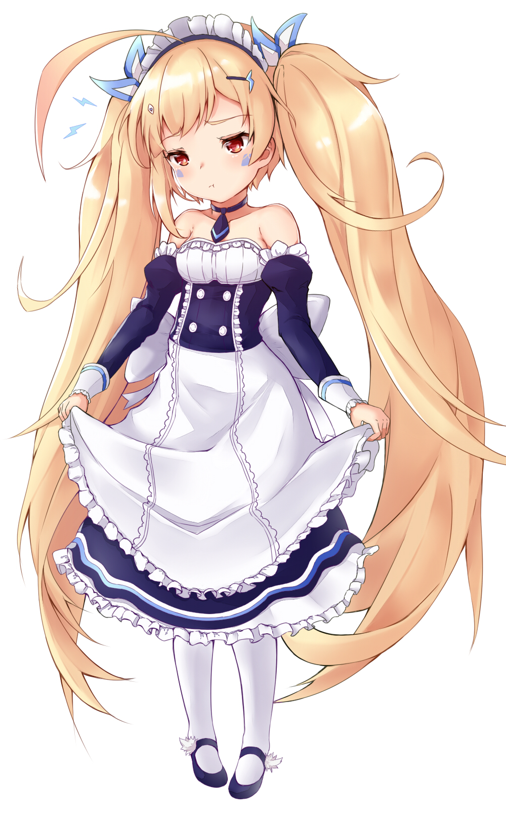 1girl, :t, ahoge, alternate_costume, apron, azur_lane, bangs, bare_shoulders