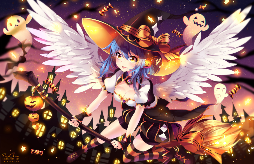 1girl, album_cover, amethyst_(gemstone), angel, angel_wings, black_legwear, blue_hair, bow