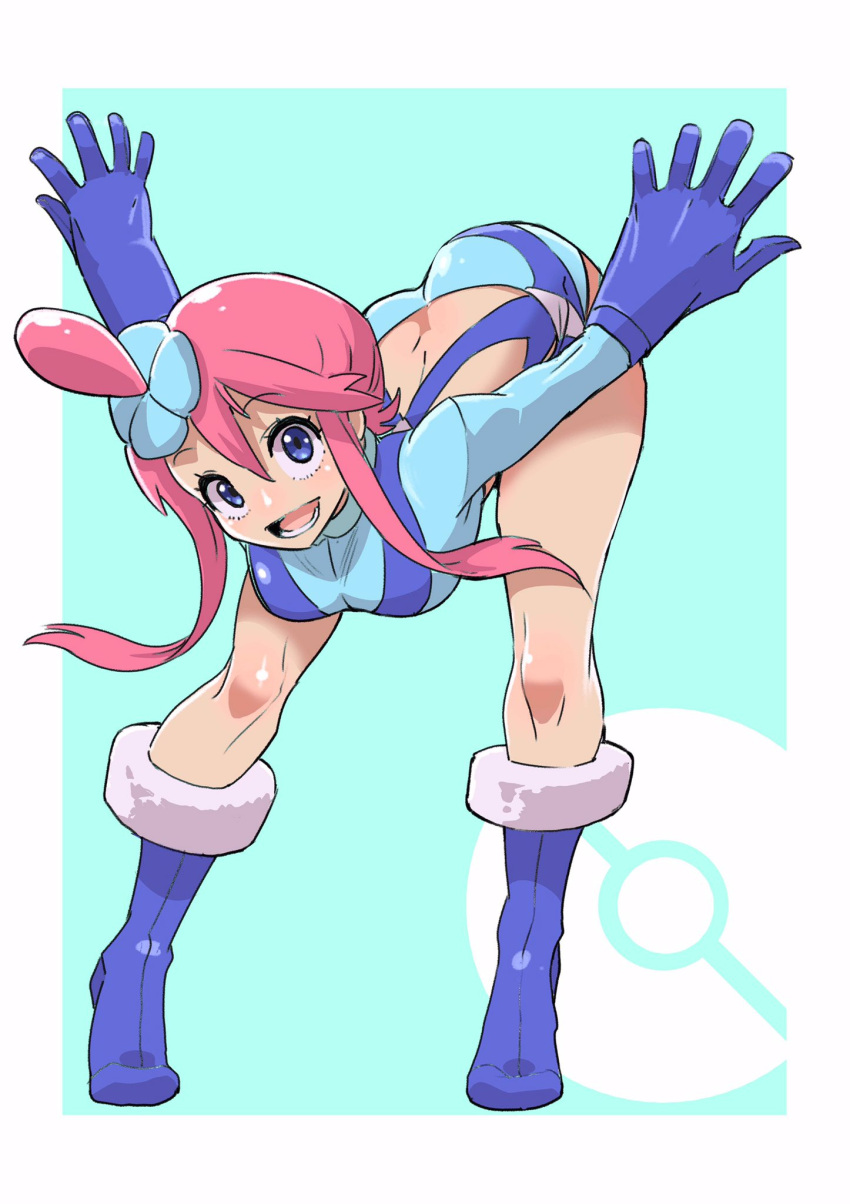 1girl, bent_over, blue_eyes, boots, breasts, creatures_(company), fuuro_(pokemon), game_freak