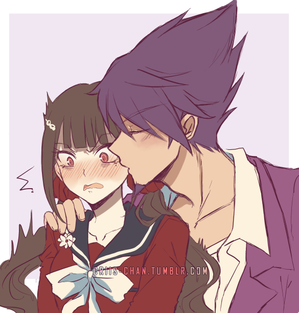 1boy, 1girl, bear, black_sailor_collar, blazer, blush, cheek_kiss, closed_eyes