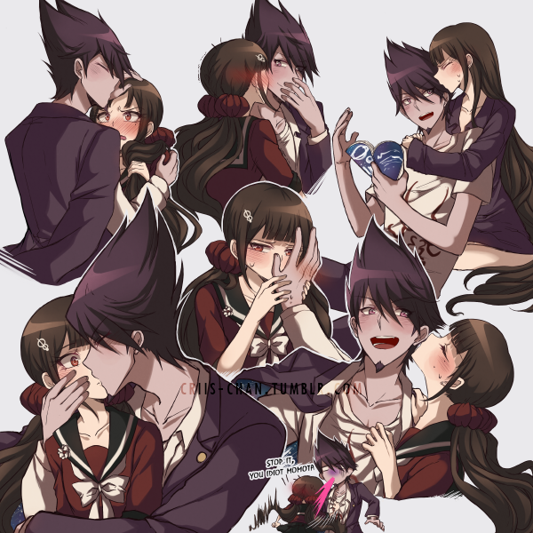 1boy, 1girl, alternate_costume, alternate_hairstyle, beard, black_sailor_collar, blazer, blush